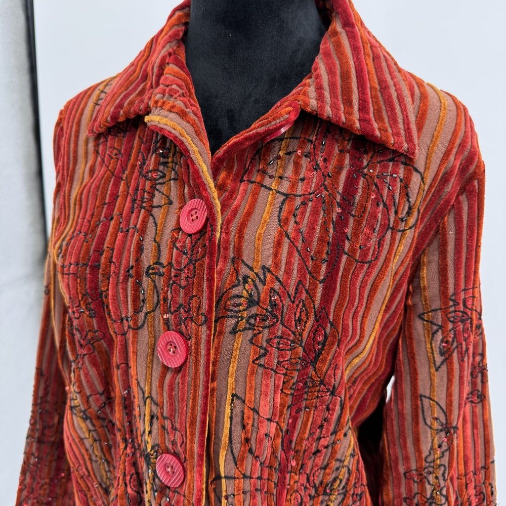 Coldwater Creek Striped Corduroy Embroidered‎ Beaded Jacket Forest Fairy Size PM